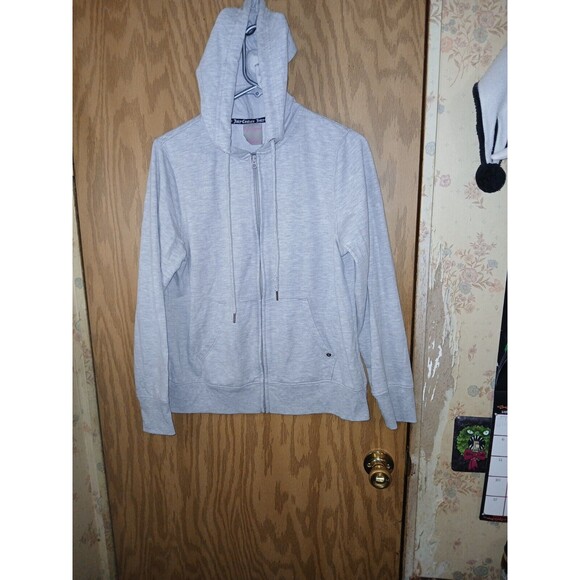Juicy Couture Sport Hooded Jacket Womens Large Gray Full Zip Drawstrings 38×24 - Picture 1 of 16